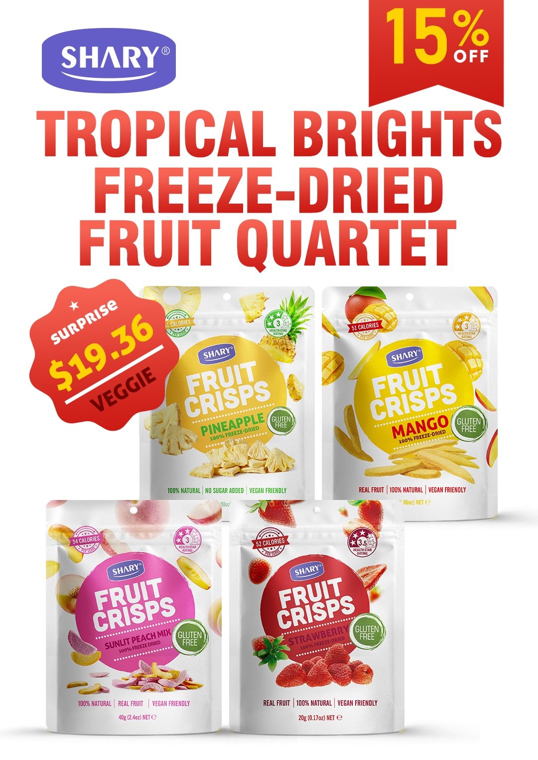 Tropical Brights Freeze-Dried Fruit Quartet