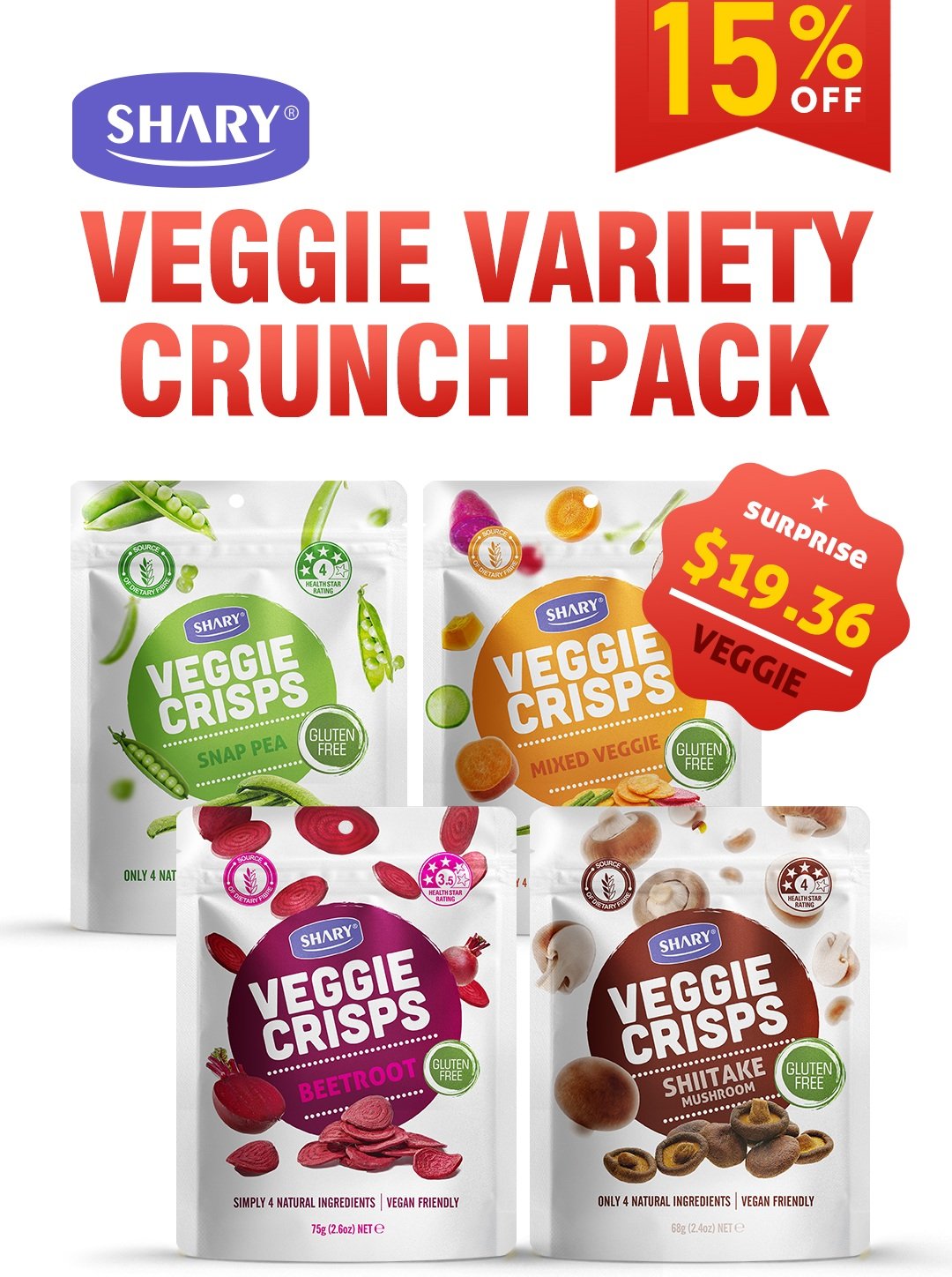 4 Veggie Flavours. One Big Crunch Party